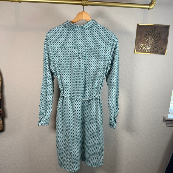 Boden Green White Geometric Floral Cotton Jersey Shirt Dress Tie Waist US 4R - Picture 9 of 11